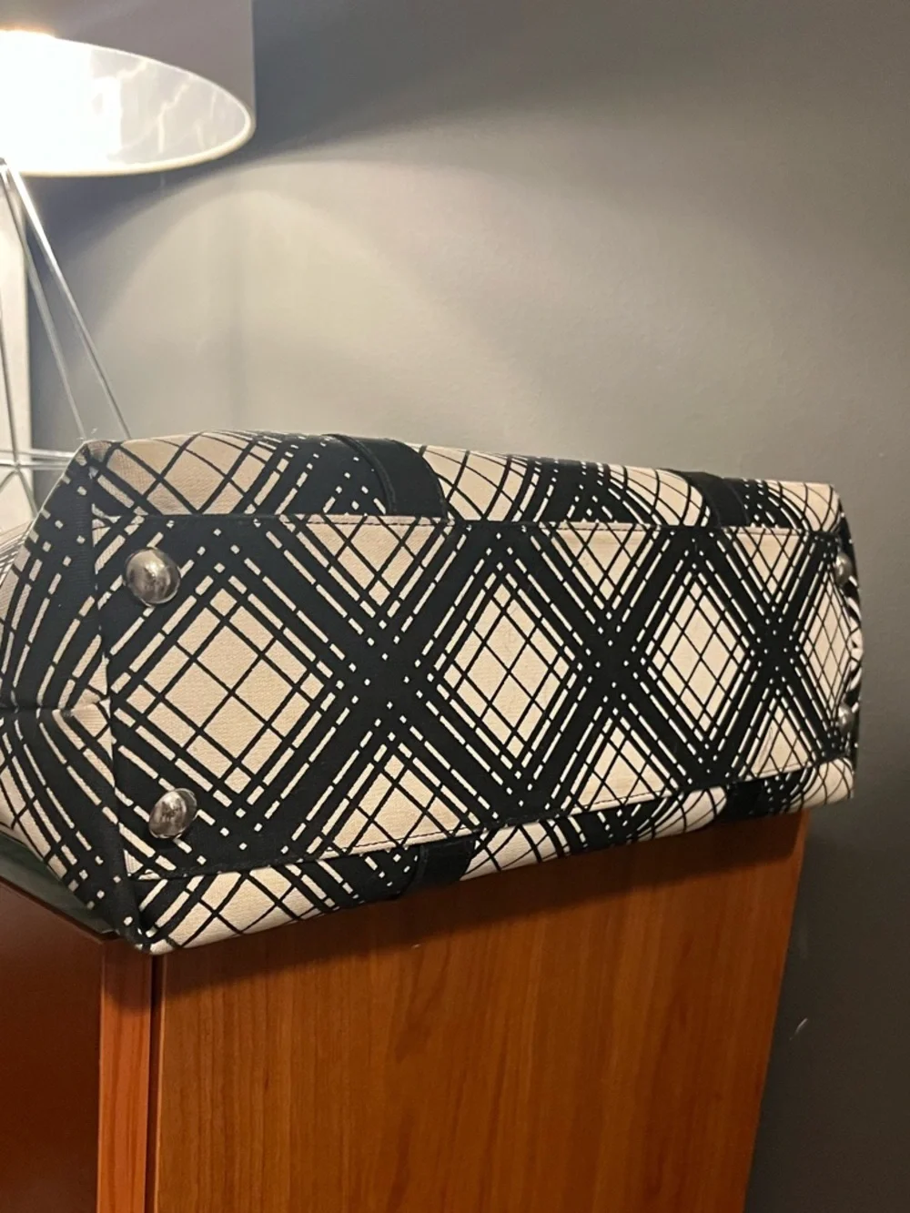 Gucci Centennial black & white canvas and leather trim tote